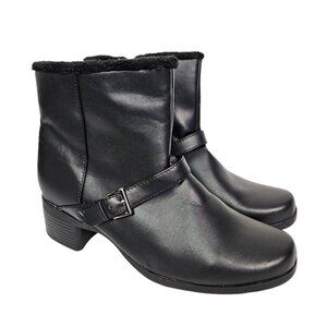 Khombu Madison Black Faux Leather/Fur Lined Winter Heel Boot 9.5